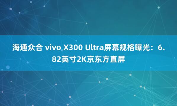 海通众合 vivo X300 Ultra屏幕规格曝光：6.82英寸2K京东方直屏