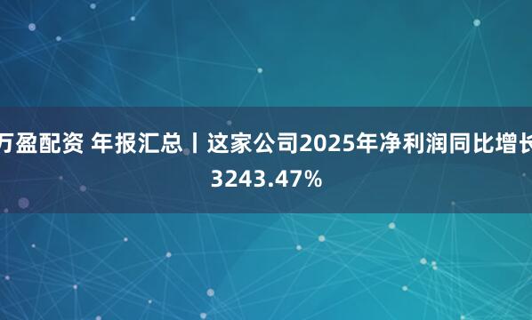 万盈配资 年报汇总丨这家公司2025年净利润同比增长3243.47%