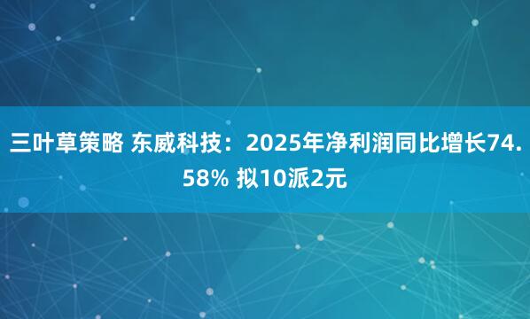 三叶草策略 东威科技：2025年净利润同比增长74.58% 拟10派2元